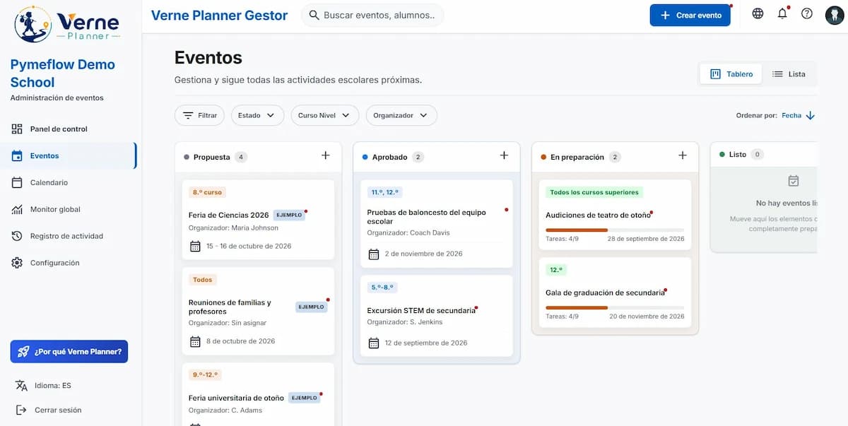 Verne Planner: planificación y gestión de eventos escolares